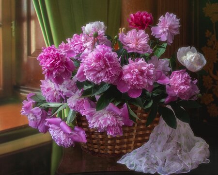 Still life with bouquet of pink roses