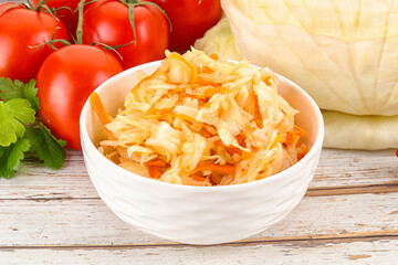 Fermented cabbage sauerkraut in the bowl