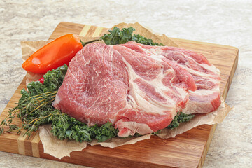 Raw pork neck for cooking