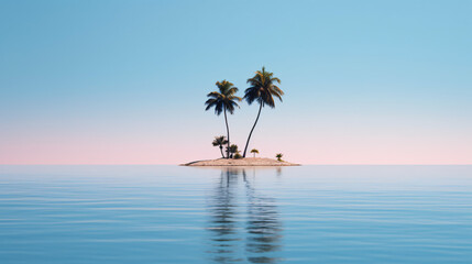 lonely little island with palm trees - obrazy, fototapety, plakaty