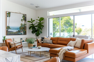 Fototapeta premium modern living room with brown sofa
