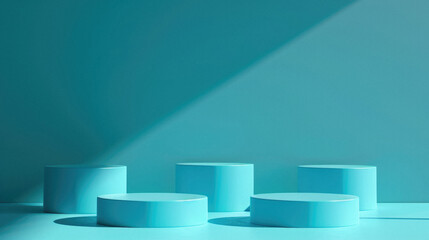 Abstract minimal scene with blue geometric podiums .