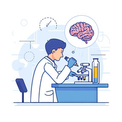 Neuroscientist Researching Brain Function - Laboratory. Vector Icon Illustration. Job Icon Concept Isolated Premium Vector.