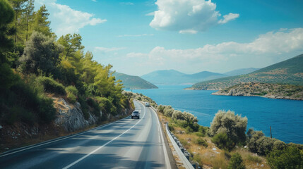 Obraz premium Panoramic view of the sea from the road to the mountains