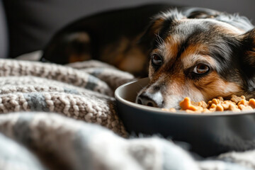 Dog Eating Food Out of a Bowl