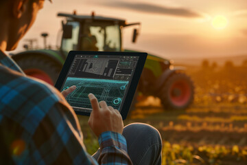 agronomist farmer uses a tablet - obrazy, fototapety, plakaty