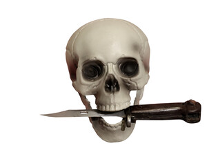 skull with bayonet in mouth on transparent background