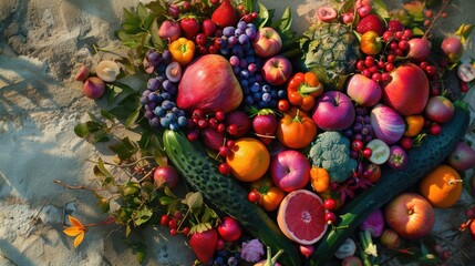 Obraz na płótnie Canvas Heart of fruits and vegetables