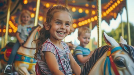 Obraz na płótnie Canvas Kids having fun on a carnival Carousel