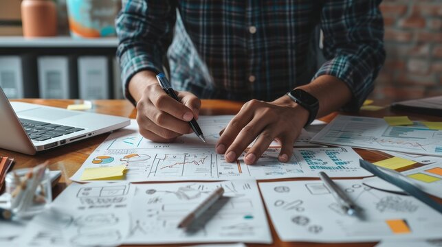 Business strategy planning with charts and analytics on the table