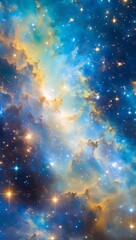 Naklejka premium Abstract Cosmic Nebula Depiction in Vibrant Hues of Blues and Oranges