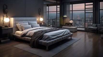 Modern clean bedroom created with Generative AI