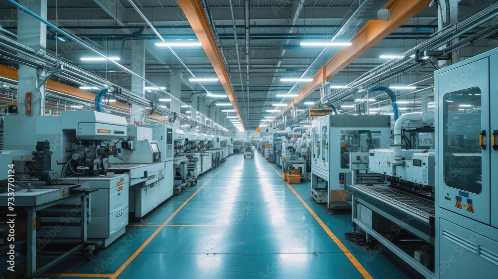 Poster A factory filled with different machines. Generative AI.