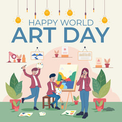 flat design illustration world art day . event world in april