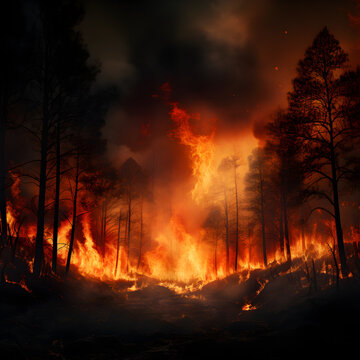 fire in the forest 3d image