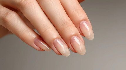 Fototapeta premium A close-up of elegant manicured nails with a natural glossy finish, symbolizing beauty, self-care, and sophistication.