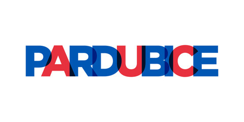 Pardubice in the Czech emblem. The design features a geometric style, vector illustration with bold typography in a modern font. The graphic slogan lettering.