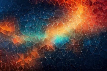 Deurstickers Blue orange Gradient Digital Polygons: A Network Grid Fusion background wallpaper in 8K © Hamza