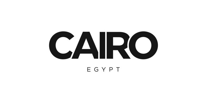 Cairo in the Egypt emblem. The design features a geometric style, vector illustration with bold typography in a modern font. The graphic slogan lettering.
