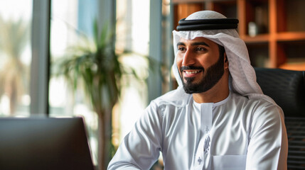 Portrait of a young arabic businessman working at his office