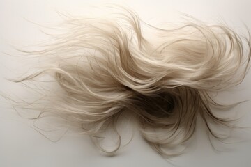 scattered hair strands against a clean, neutral background - obrazy, fototapety, plakaty