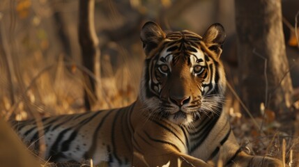 Intense Close-Up of a Majestic Bengal Tiger: A Vision of Power AI Generated.