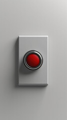 Of a red button on a gray wall in a room