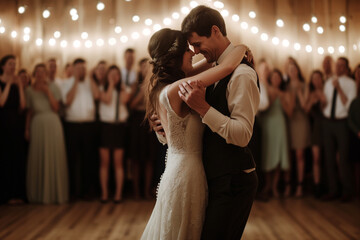 The bride and groom dance at the wedding