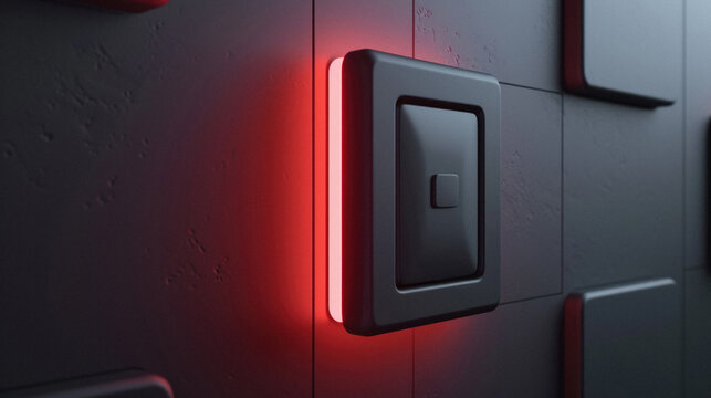 Red light switch on the wall. Illustration .