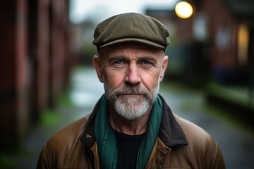 Portrait of a senior man with a cap in a city street