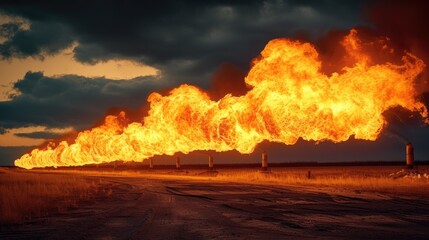 A fire engulfs the gas pipeline. Generative AI.