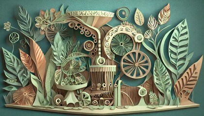 A whimsical fantasy botanical processing machine