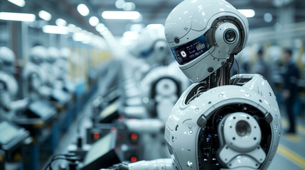 Fototapeta premium Cyborg AI Avatar, demonstrating a blend of humane warmth and AI robotic characteristics,ai,Cyborg ,AI Avatar, Robot,AI robotic ,characteristics, Droid,artificial Intelligence,Robotics