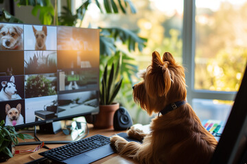 a dog at an online meeting