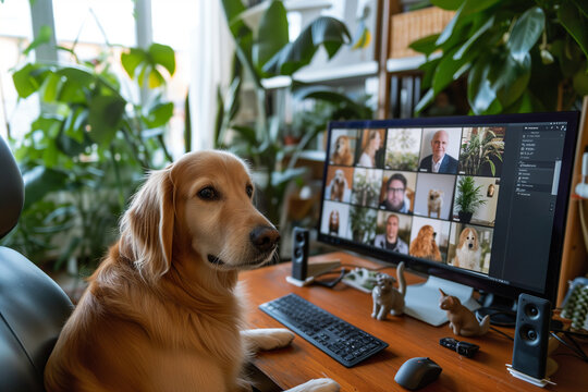 a dog at an online meeting