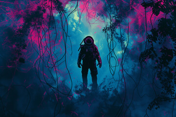 Astronaut in the neon jungle - obrazy, fototapety, plakaty