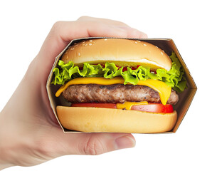 Double Cheeseburger Illustration in Hands PNG Transparent
