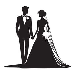 Wedding Bliss: Bride and Groom Silhouette Embracing in Love's Timeless Promise and Beauty.