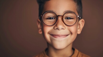 Fototapeta premium Smiling young boy with glasses and freckles.