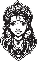 indian girl vector outline illustration