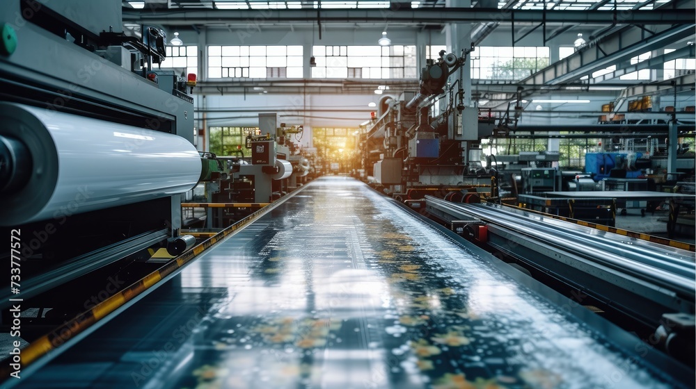 Aufkleber an industrial printing machine which uses an environmentally-friendly ink the printing machine is in