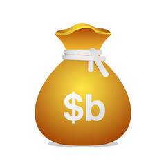 Moneybag with Bolivian boliviano symbol. Cash money, currency, business and financial item. Golden bag icon.