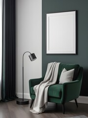 Fototapeta premium Mockup poster frame on the wall of modern living room. Home interior mockup