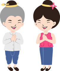 Cute Couple Thai Kids In Traditional Costume Illustration