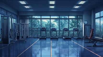 Energetic anime fitness dark gym background