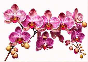Fototapeta na wymiar Set of colorful orchid flowers branch isolated on transparent background. Generative AI