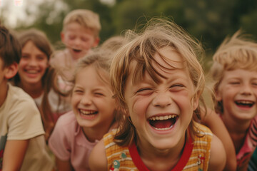 Fototapeta premium A group of children are laughing