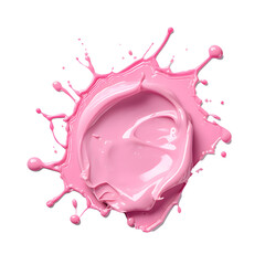 Pink liquid, yogurt spill top view isolated on transparent background