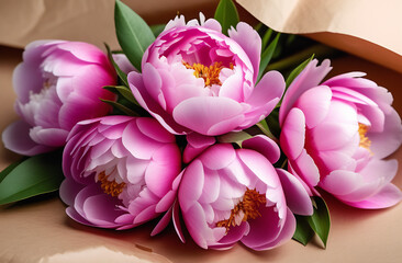Garden flowers are pink peonies. Flower cards, background, screensaver, greetings, women's day, birthday. 