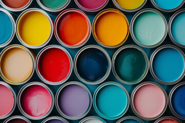 different paints in jars, top view